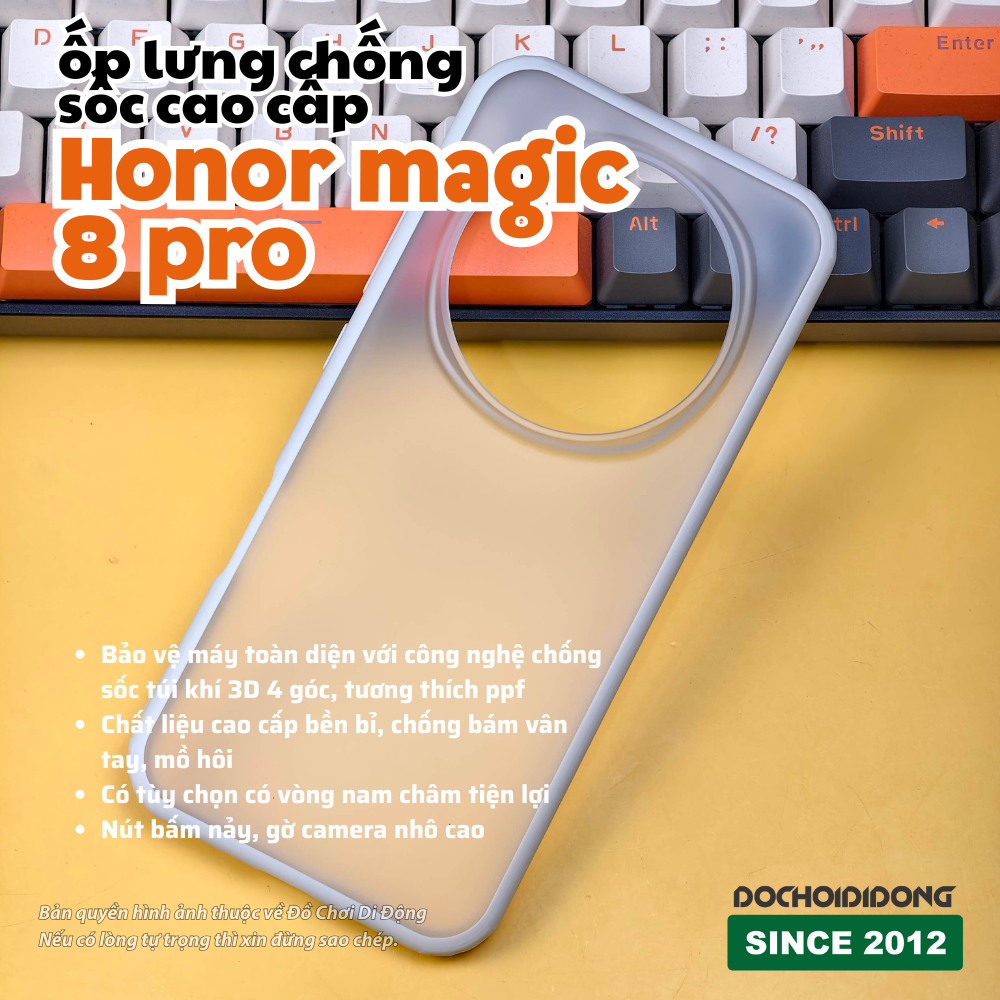 Ốp Lưng Chống Sốc Honor Magic 8 Pro (Lưng Cứng Viền Dẻo, Gờ Camera Cao) - Chống Bám Vân Tay