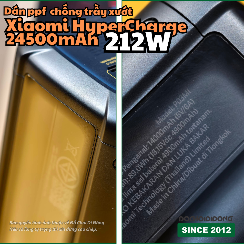 Dán PPF Trong Suốt Chống Trầy Xước Cho Sạc Dự Phòng Xiaomi HyperCharge 212W 24500mAh - Bảo Vệ Toàn Diện, Khoe Trọn Thiết Kế