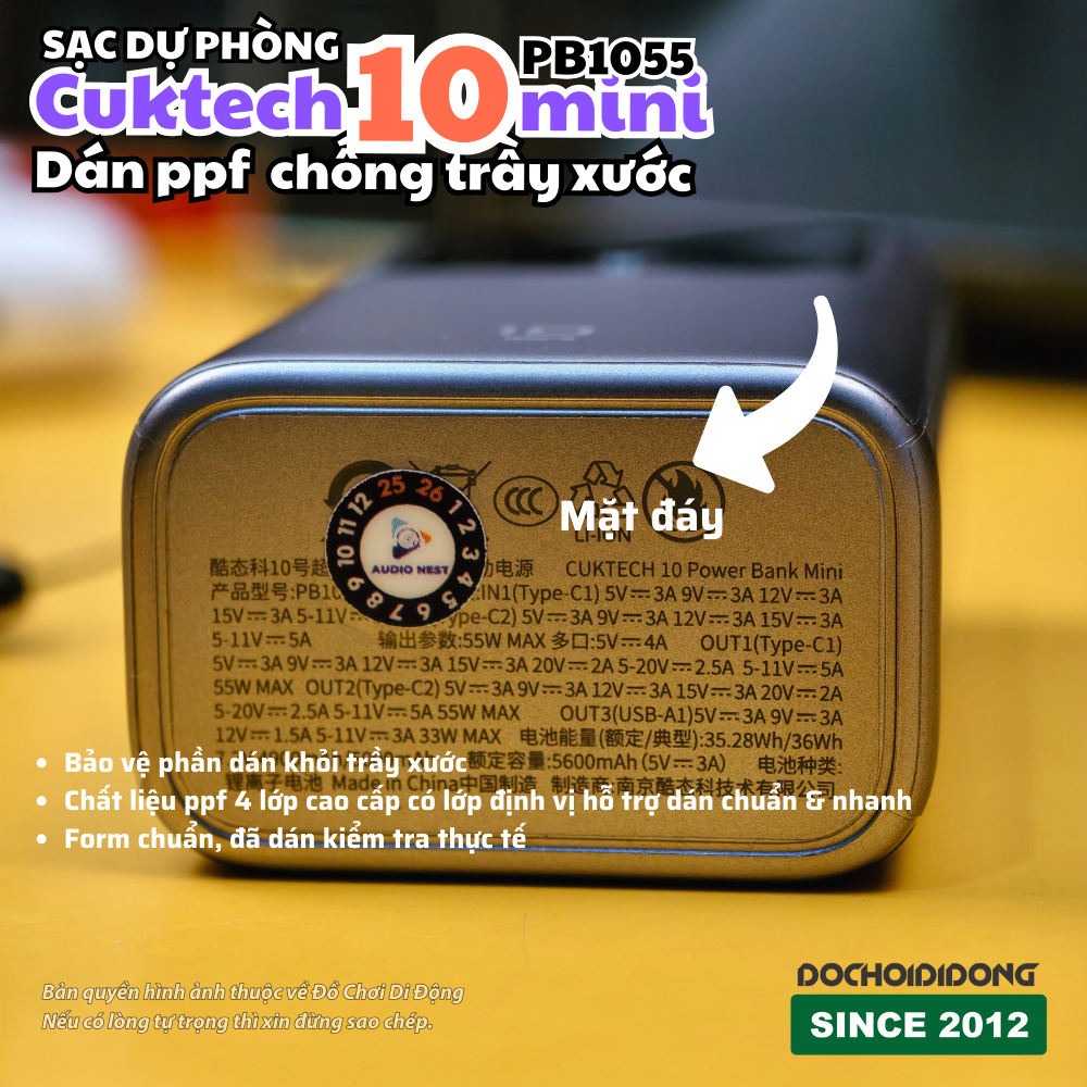 Miếng dán PPF màn hình sạc dự phòng Cuktech 10 Mini trong cao cấp