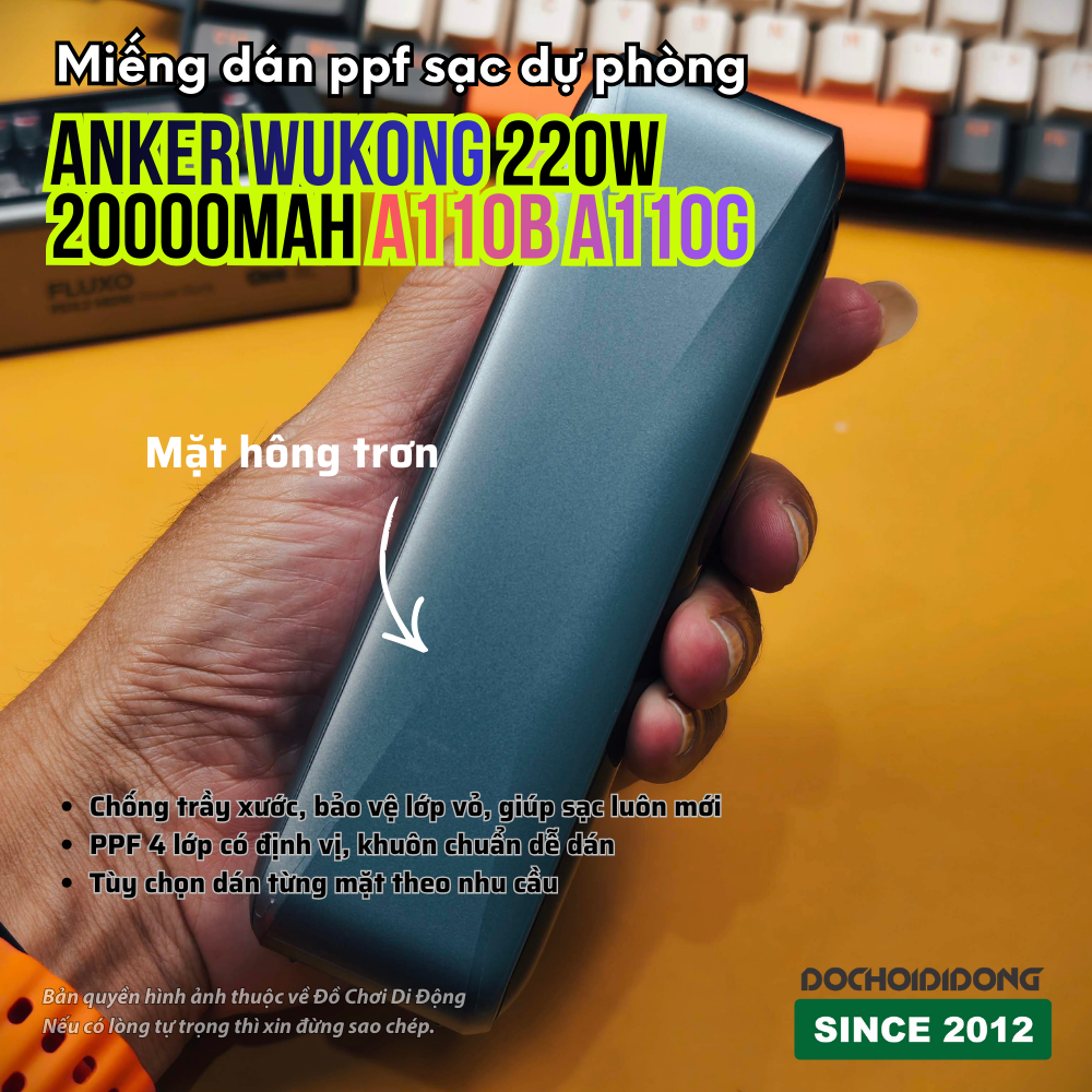 Miếng Dán PPF Chống Trầy Xước Sạc Dự Phòng Anker Wukong 220W 20000mAh A110B A110G (Màn Hình/Cổng/Đáy)
