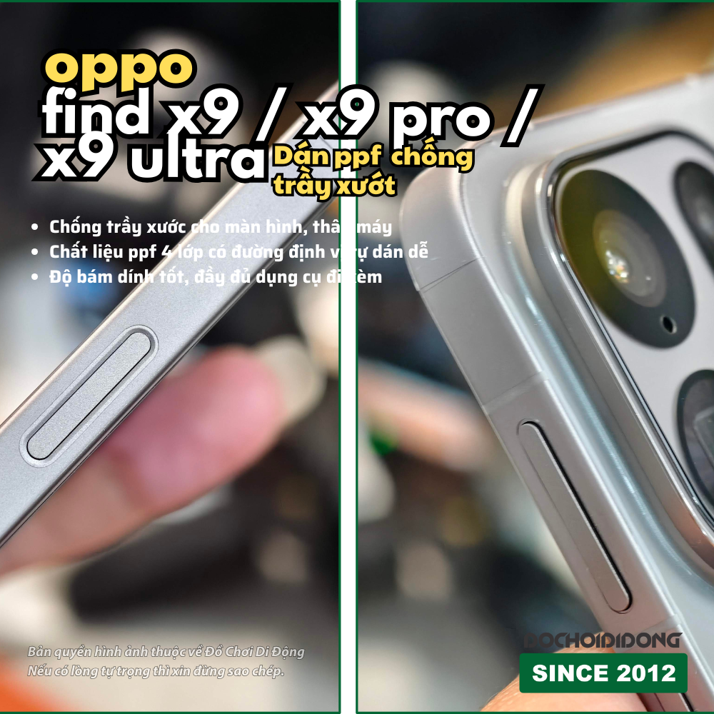 Miếng Dán PPF Chống Trầy Xước Full Body Cho Oppo Find X9 / X9 Pro / X9 Ultra (Nhám/Bóng/Full Viền)