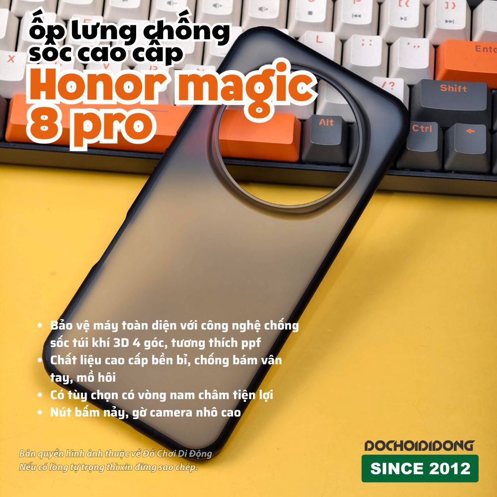 Ốp Lưng Chống Sốc Honor Magic 8 Pro (Lưng Cứng Viền Dẻo, Gờ Camera Cao) - Chống Bám Vân Tay
