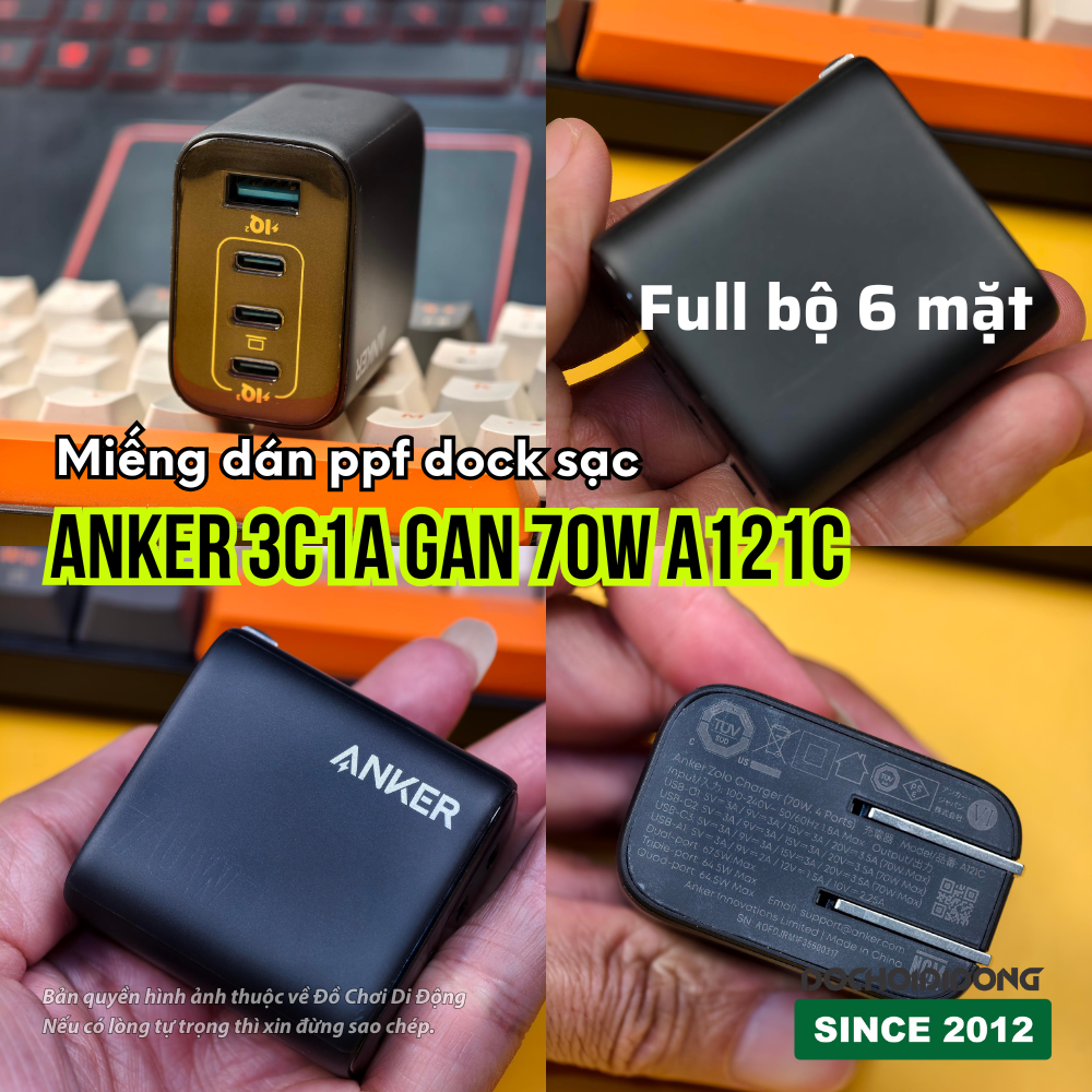 Miếng Dán PPF Dock Sạc Anker Zolo 3C1A GaN 70W (A121C) - Bảo Vệ Chống Trầy Xước, Khuôn Chuẩn