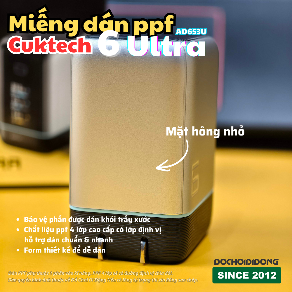 Miếng dán PPF chống trầy dock sạc Cuktech 6 Ultra AD653U – Full thân sạc, PPF 4 lớp cao cấp, dễ dán