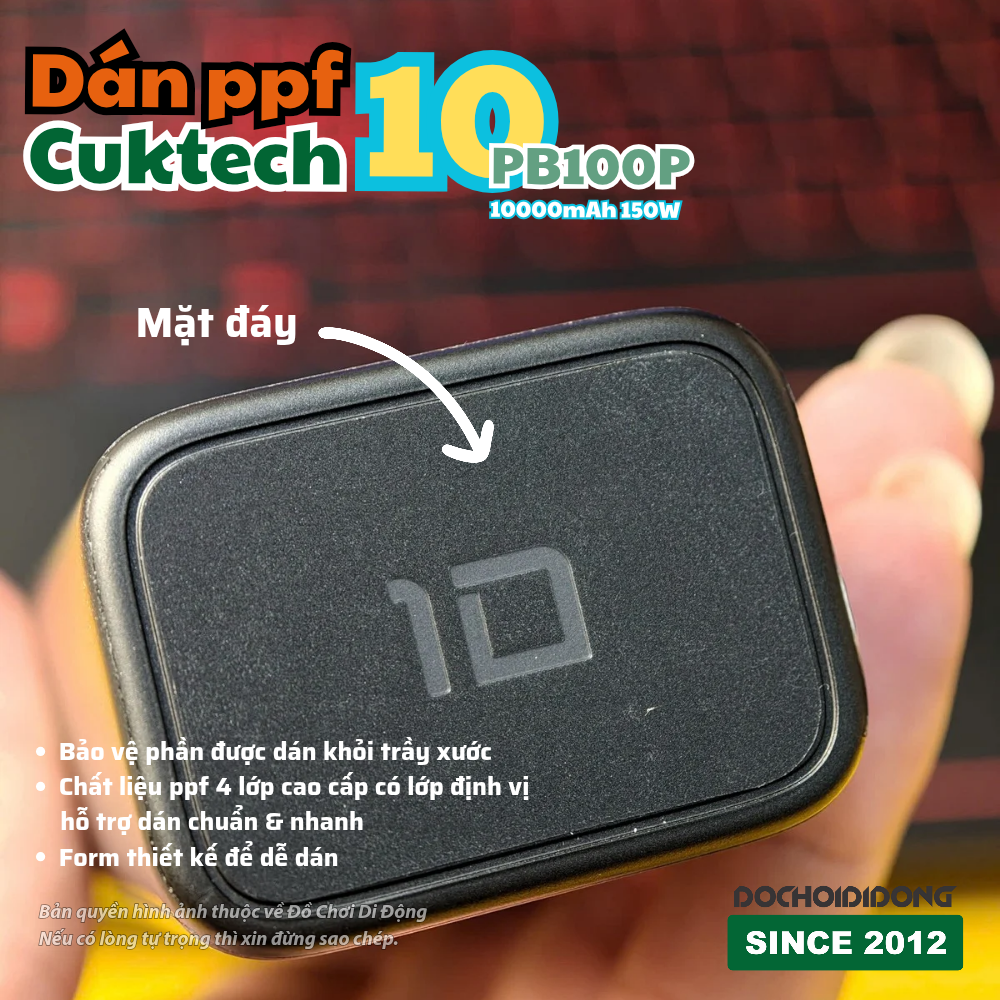 Miếng dán PPF chống trầy màn hình Pin sạc Dự Phòng Cuktech 10 Power Bank 10000mAh 150W PB100P