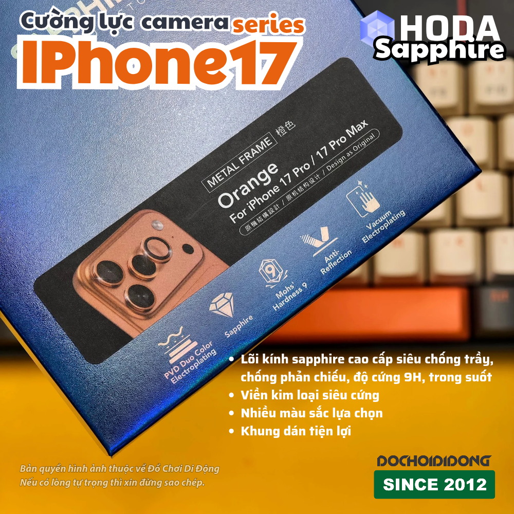 Dán kính cường lực bảo vệ camera iPhone 17 Pro Max Air Hoda Sapphire – Bảo vệ đẳng cấp, chuẩn màu nguyên bản