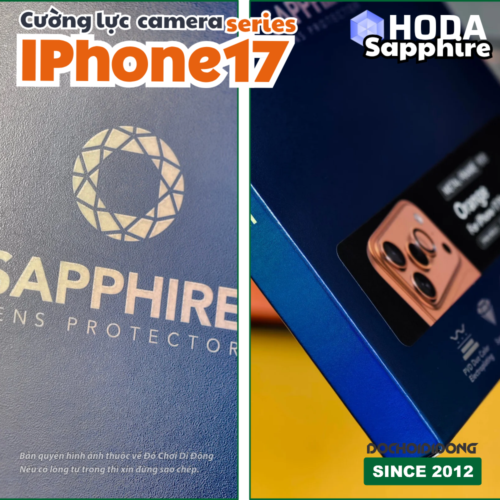 Dán kính cường lực bảo vệ camera iPhone 17 Pro Max Air Hoda Sapphire – Bảo vệ đẳng cấp, chuẩn màu nguyên bản