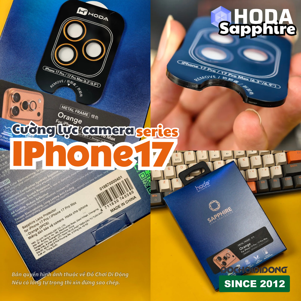 Dán kính cường lực bảo vệ camera iPhone 17 Pro Max Air Hoda Sapphire – Bảo vệ đẳng cấp, chuẩn màu nguyên bản