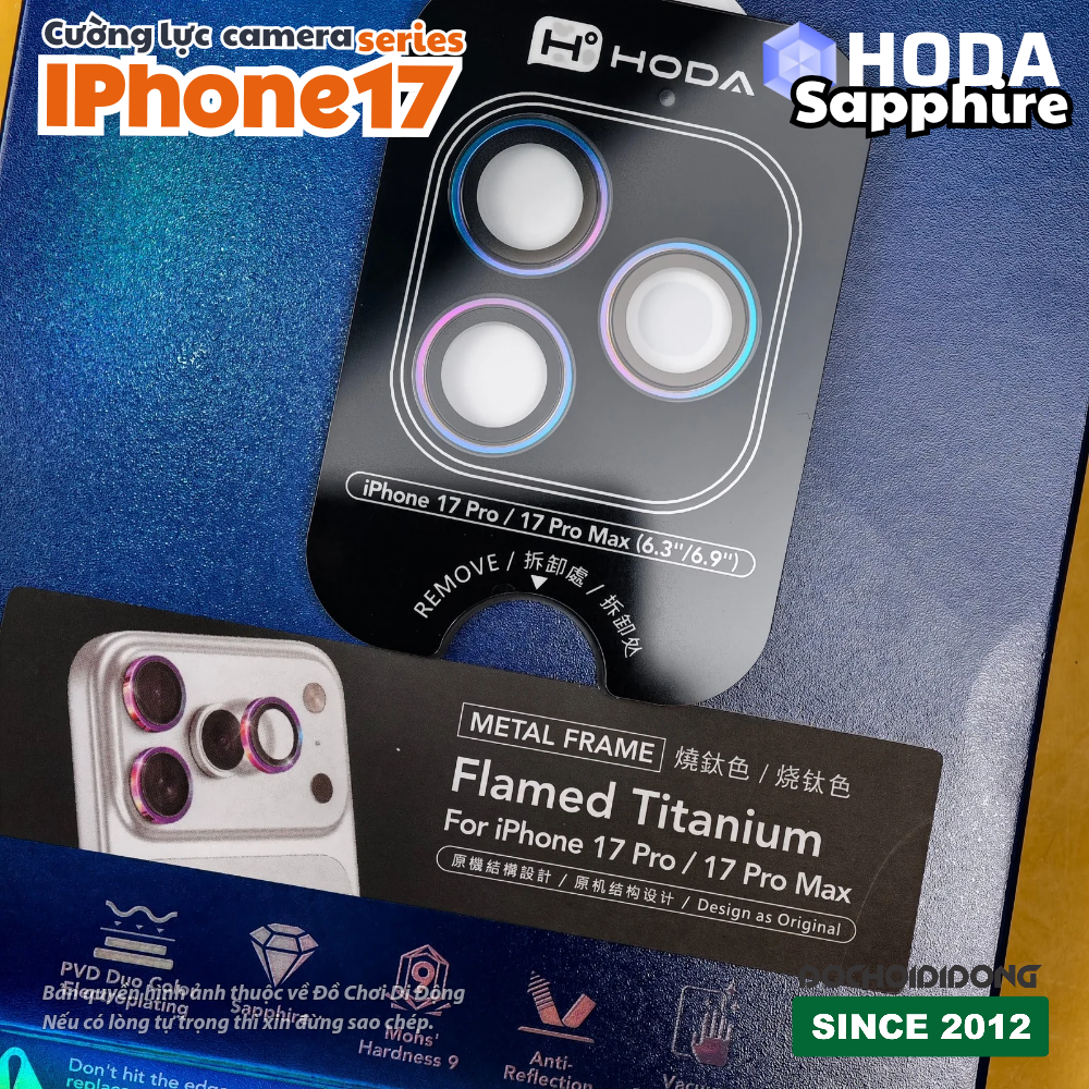 Dán kính cường lực bảo vệ camera iPhone 17 Pro Max Air Hoda Sapphire – Bảo vệ đẳng cấp, chuẩn màu nguyên bản