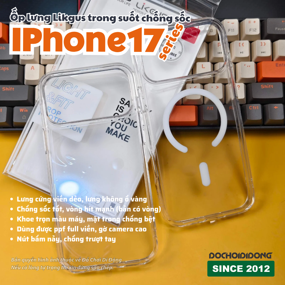 Ốp lưng iPhone 17 Pro Max Air Likgus trong suốt chống sốc có vòng nam châm - Bảo vệ tối ưu, khoe trọn vẻ đẹp nguyên bản