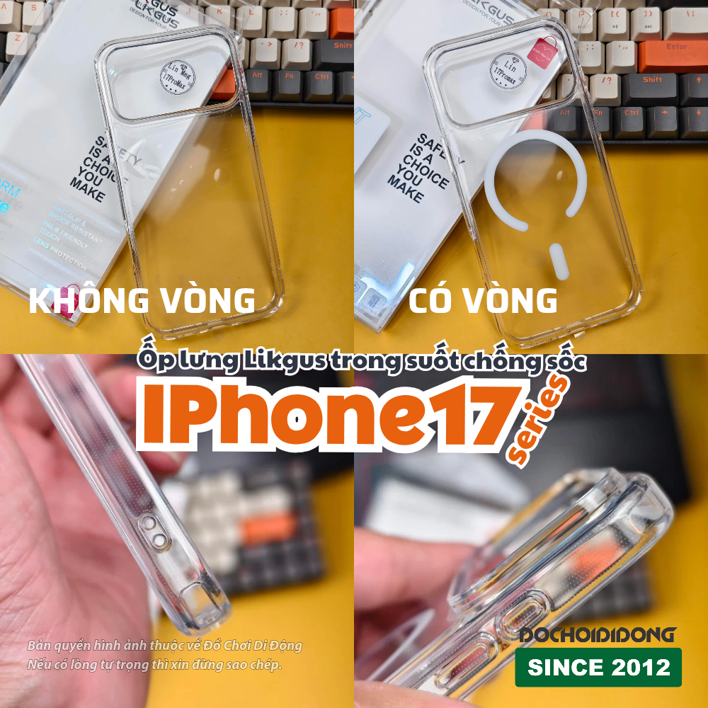 Ốp lưng iPhone 17 Pro Max Air Likgus trong suốt chống sốc có vòng nam châm - Bảo vệ tối ưu, khoe trọn vẻ đẹp nguyên bản