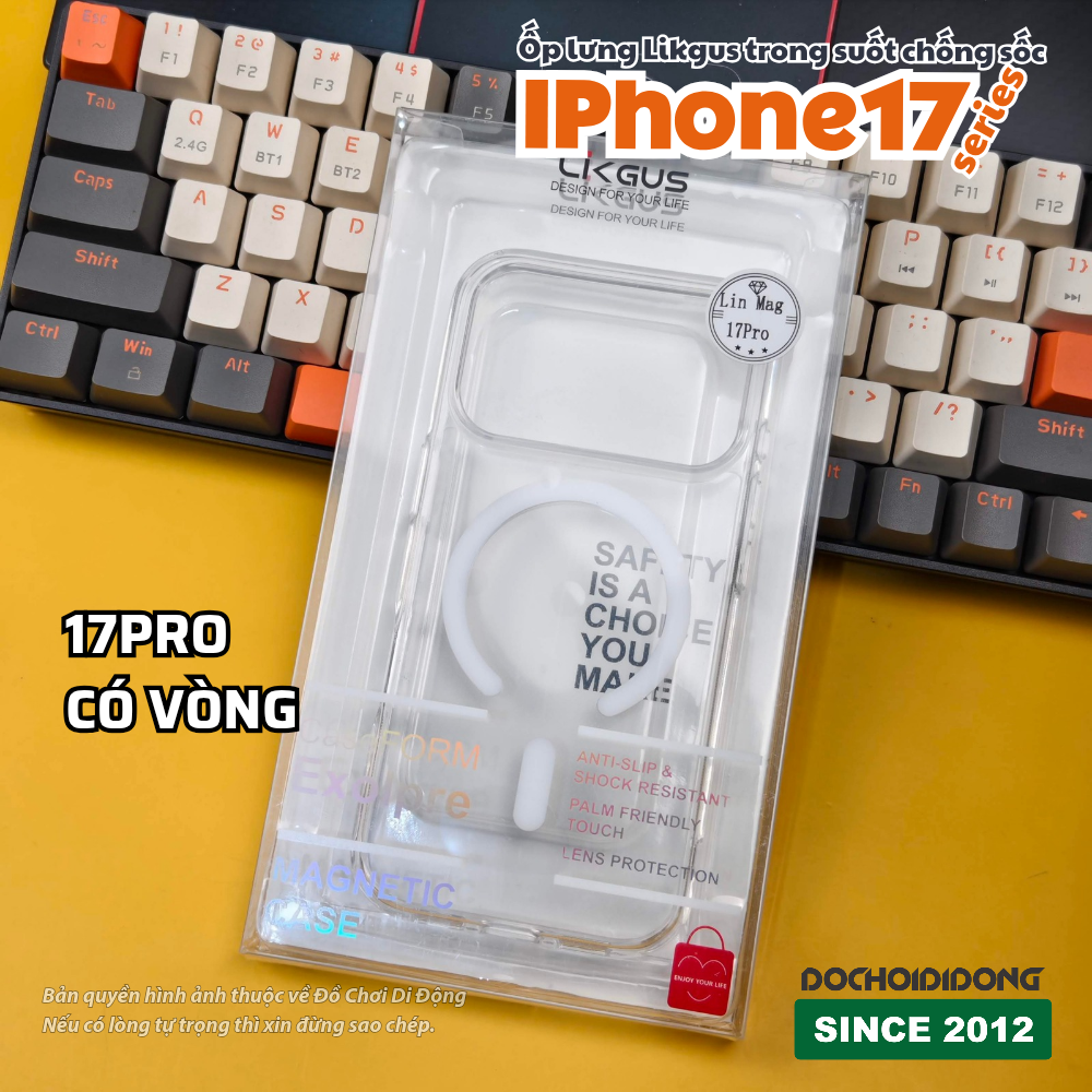 Ốp lưng iPhone 17 Pro Max Air Likgus trong suốt chống sốc có vòng nam châm - Bảo vệ tối ưu, khoe trọn vẻ đẹp nguyên bản