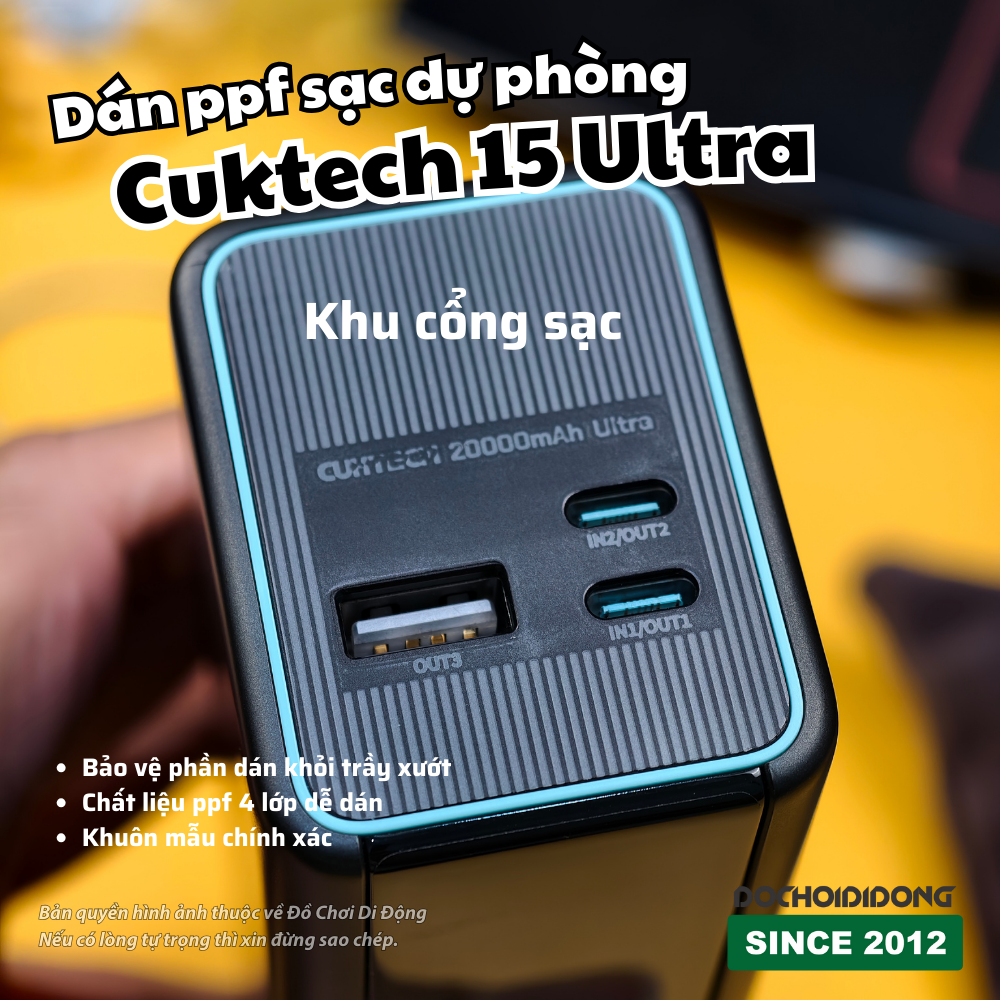 Miếng dán PPF chống trầy màn hình Pin sạc Dự Phòng Cuktech 15 Ultra 20000mAh 210W 2C1AP
