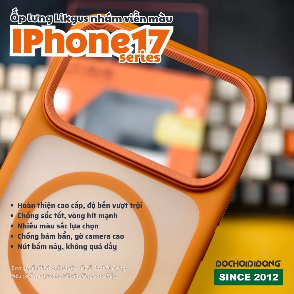 Ốp lưng iPhone 17 Pro Max Air Likgus lưng nhám viền màu có vòng nam châm - Bảo vệ toàn diện, phong cách nổi bật