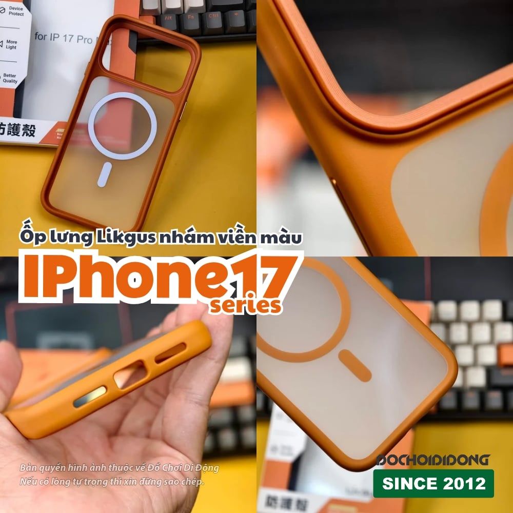 Ốp lưng iPhone 17 Pro Max Air Likgus lưng nhám viền màu có vòng nam châm - Bảo vệ toàn diện, phong cách nổi bật