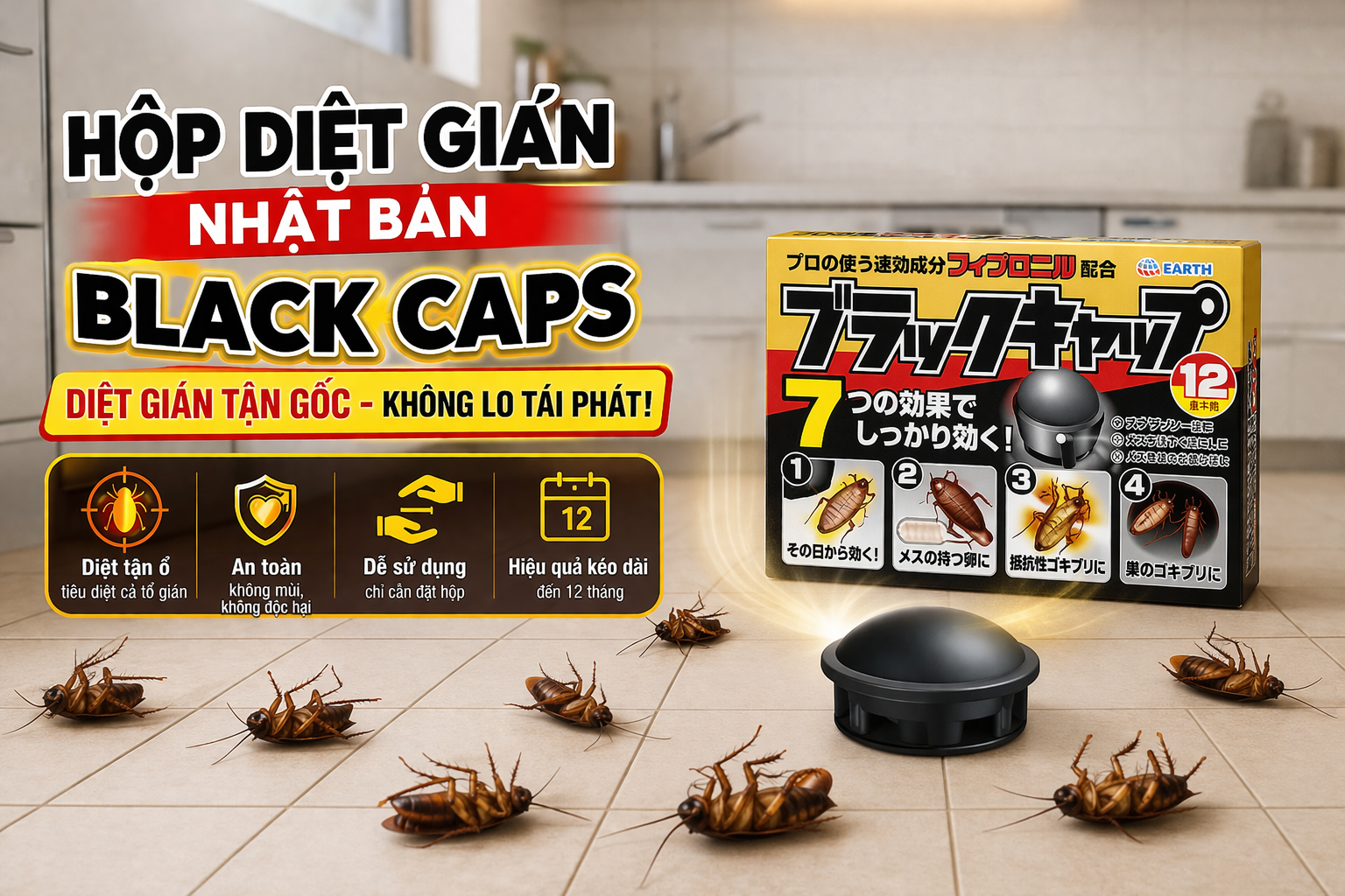 Hộp diệt gián Nhật Bản Black Caps – Diệt tận gốc, an toàn – HANACHI SHOP