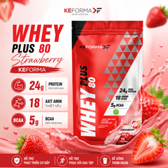 Bột Protein WHEY PLUS 80 STRAWBERRY 480g - Keforma | Bổ Sung 24g Protein Chất Lượng Cao