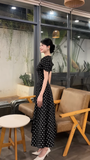 Đầm xòe cổ V chấm bi dáng midi