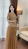 Set áo peplum ngắn tay chân váy lưới xòe