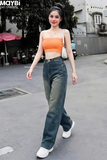 Quần jean ống suông wash màu xanh đậm