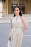 Đầm kem Cổ Yếm Dáng Dài Thanh Lịch