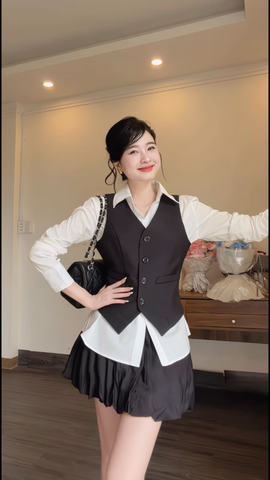 Set gile chân váy bí phối sơ mi