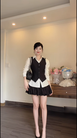 Set gile chân váy bí phối sơ mi