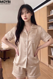 Bộ pyjama ngắn suông lụa tay ngắn viền