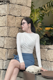 Chân váy mini thắt nơ jean