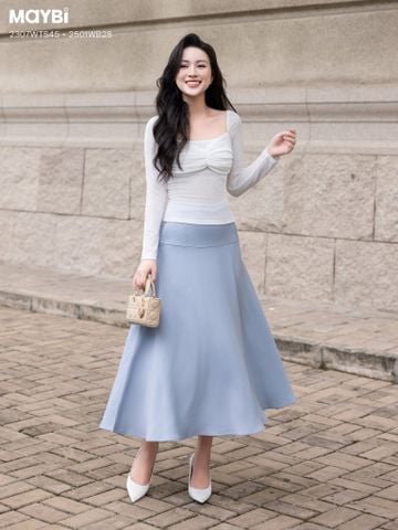 Chân váy xòe cotton hàn dáng midi