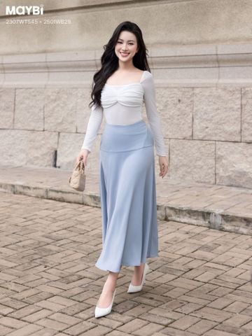 Chân váy xòe cotton hàn dáng midi