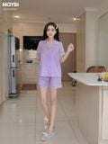 Bộ pyjama ngắn suông lụa tay ngắn viền