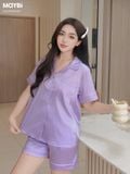 Bộ pyjama ngắn suông lụa tay ngắn viền