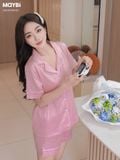 Bộ pyjama ngắn suông lụa tay ngắn viền