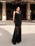 Đầm thun ôm hai dây bản to dáng maxi