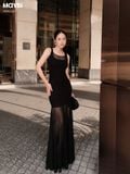 Đầm thun ôm hai dây bản to dáng maxi