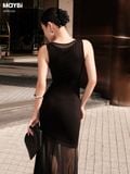Đầm thun ôm hai dây bản to dáng maxi
