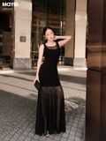 Đầm thun ôm hai dây bản to dáng maxi