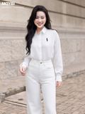 Áo sơ mi form rộng xô mềm dài tay thêu logo ngực