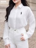 Áo sơ mi form rộng xô mềm dài tay thêu logo ngực