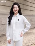 Áo sơ mi form rộng xô mềm dài tay thêu logo ngực