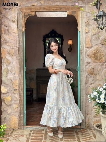 Đầm xòe tay phồng dáng maxi