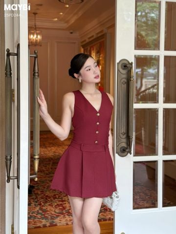 Đầm gile xòe đỏ dáng mini