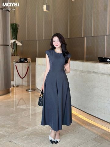 Đầm xòe chéo nhung hàn tùng rã nhún dáng midi