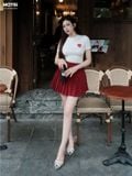Set áo thun ôm tay ngắn phối chân váy xòe xếp ly dáng mini
