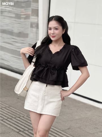 Áo kiểu tay bí phồng rút nhún eo