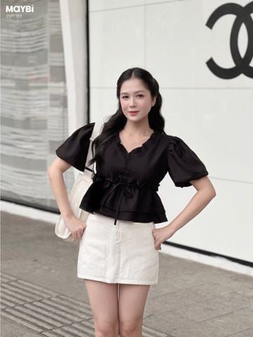 Áo kiểu tay bí phồng rút nhún eo