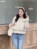 Áo bẹt vai chấm bi
