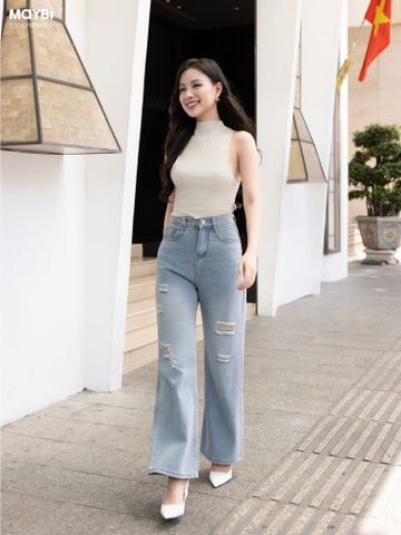 Quần jean ống suông rách kiểu