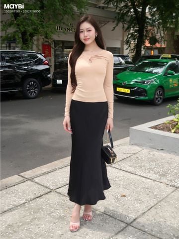 Áo kiểu ôm thun tăm cổ xoắn tay dài